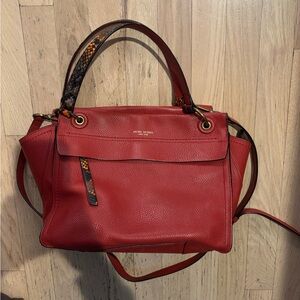 Henri Bendel Red Leather Handbag with top handles & OTS strap